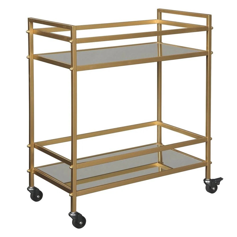 Gold Metal Frame with 2 Mirrored Shelves Bar Cart & Serving Cart