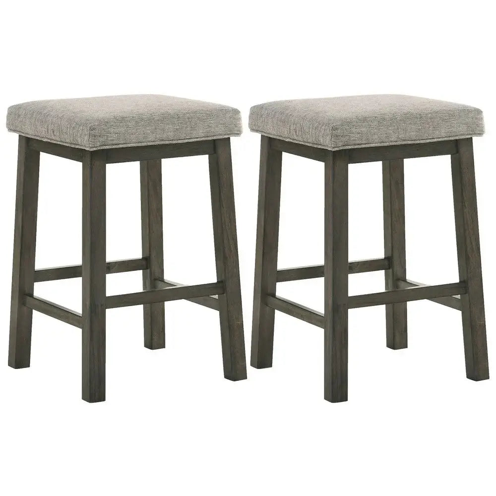 25 Inch Wooden Bar Stool with Fabric Seat, Set of 2, Gray– Ideal for Your Home Bar