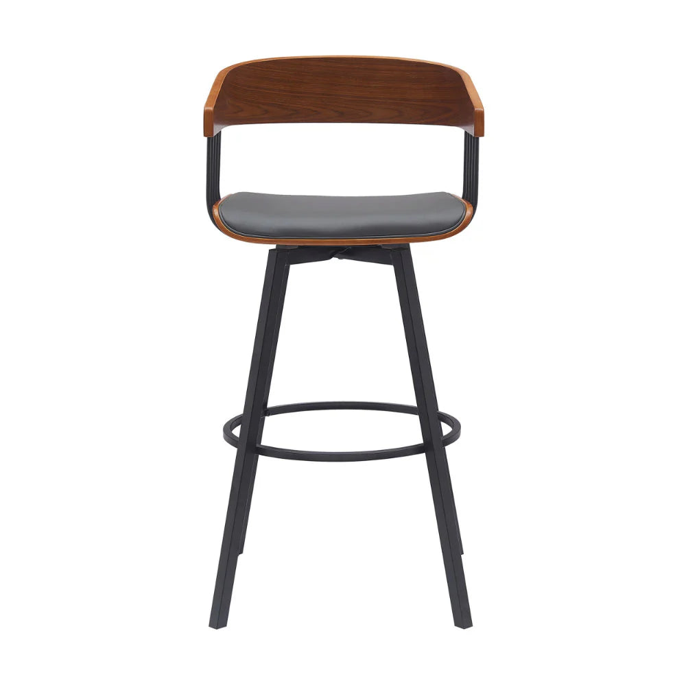 Vera 31-Inch Swivel Bar Stool Chair with Curved Open Back – Walnut Brown & Gray | Perfect for Home Bar