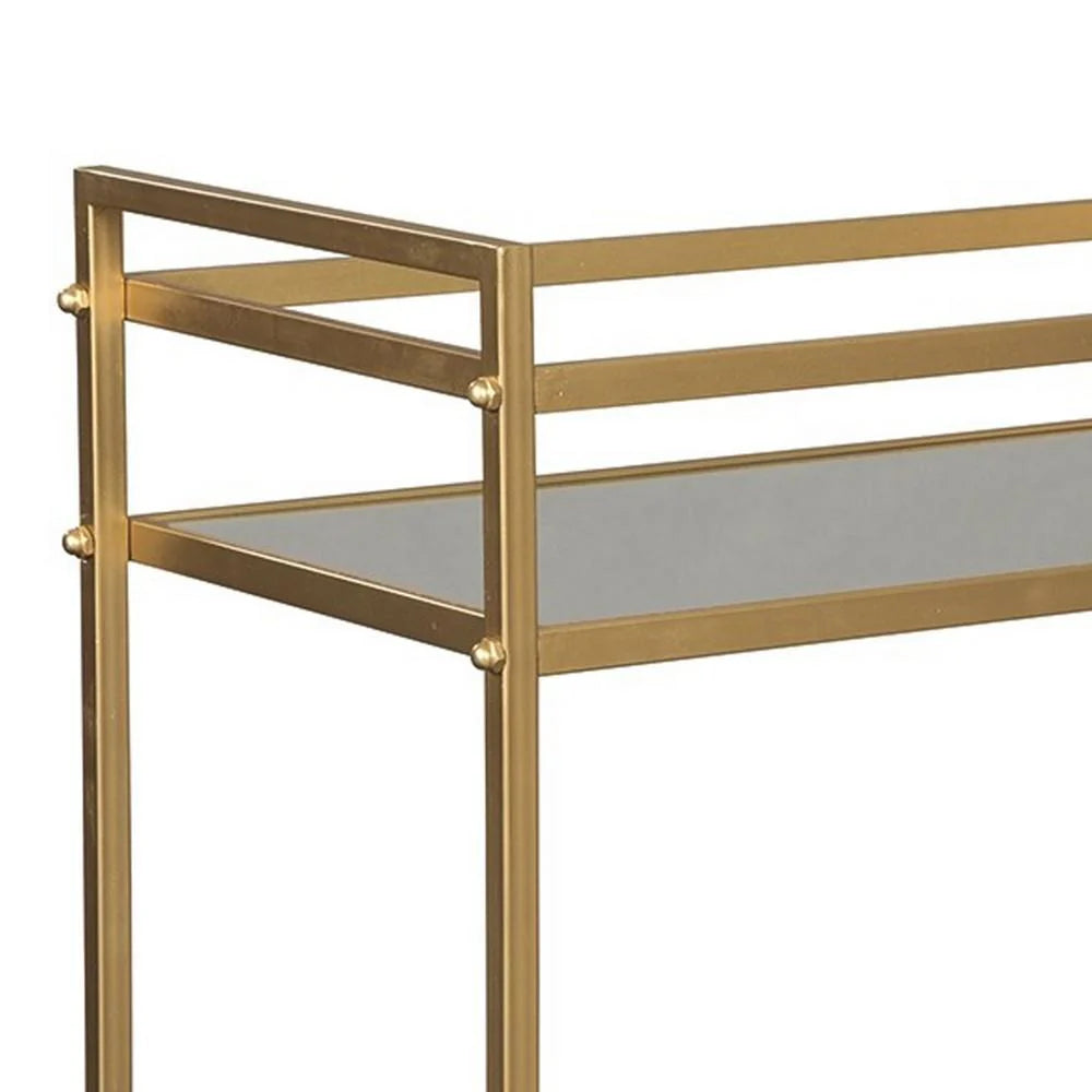 Gold Metal Frame with 2 Mirrored Shelves Bar Cart & Serving Cart