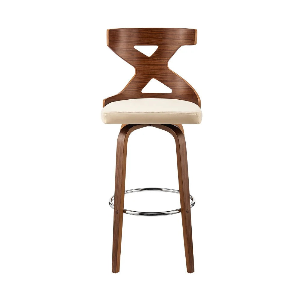 Swivel Bar Stool with Curved Wooden X-Back – Elegant Cream and Brown for Your Home Bar