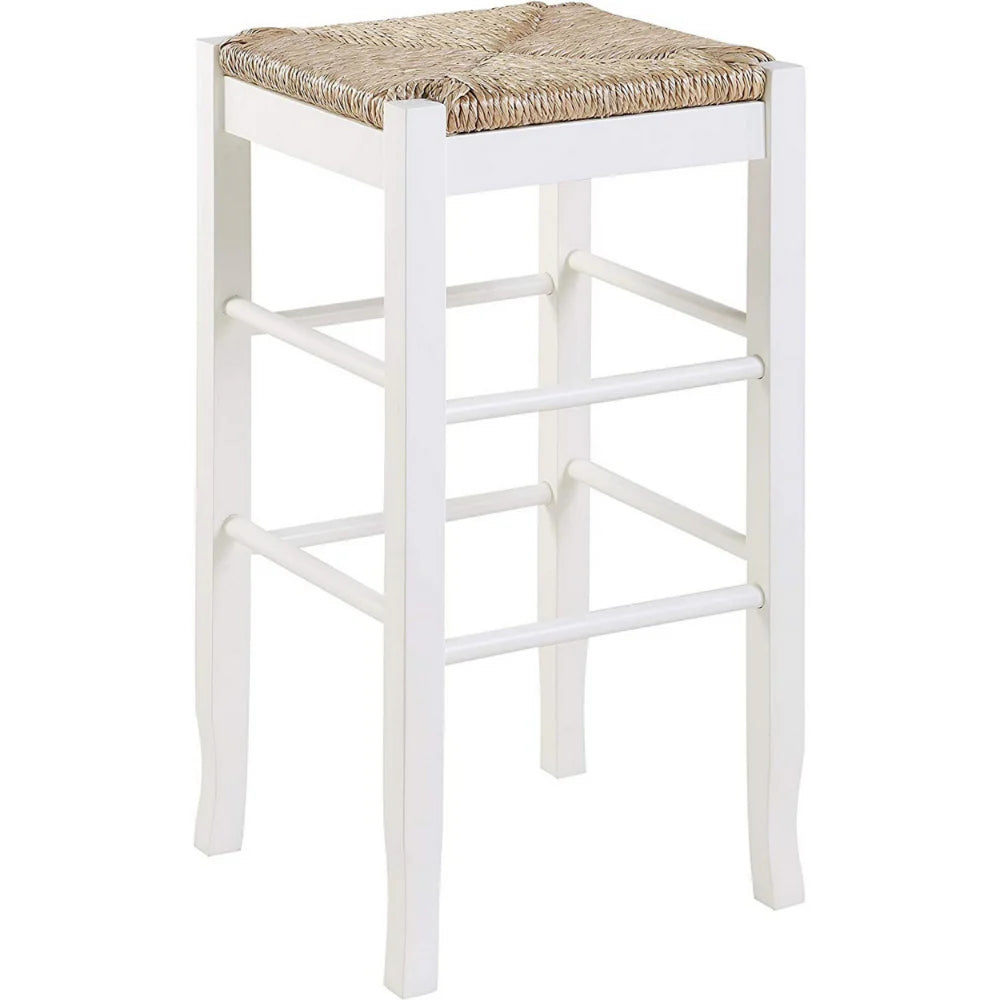 White & Brown Bar Stool with Hand Woven Rush for Your Home Bar – Square Wooden Frame Design