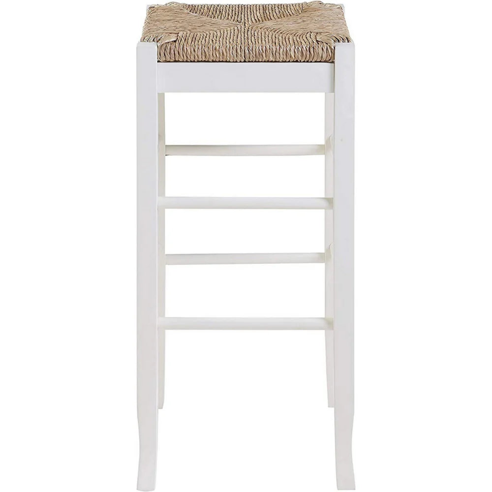 White & Brown Bar Stool with Hand Woven Rush for Your Home Bar – Square Wooden Frame Design