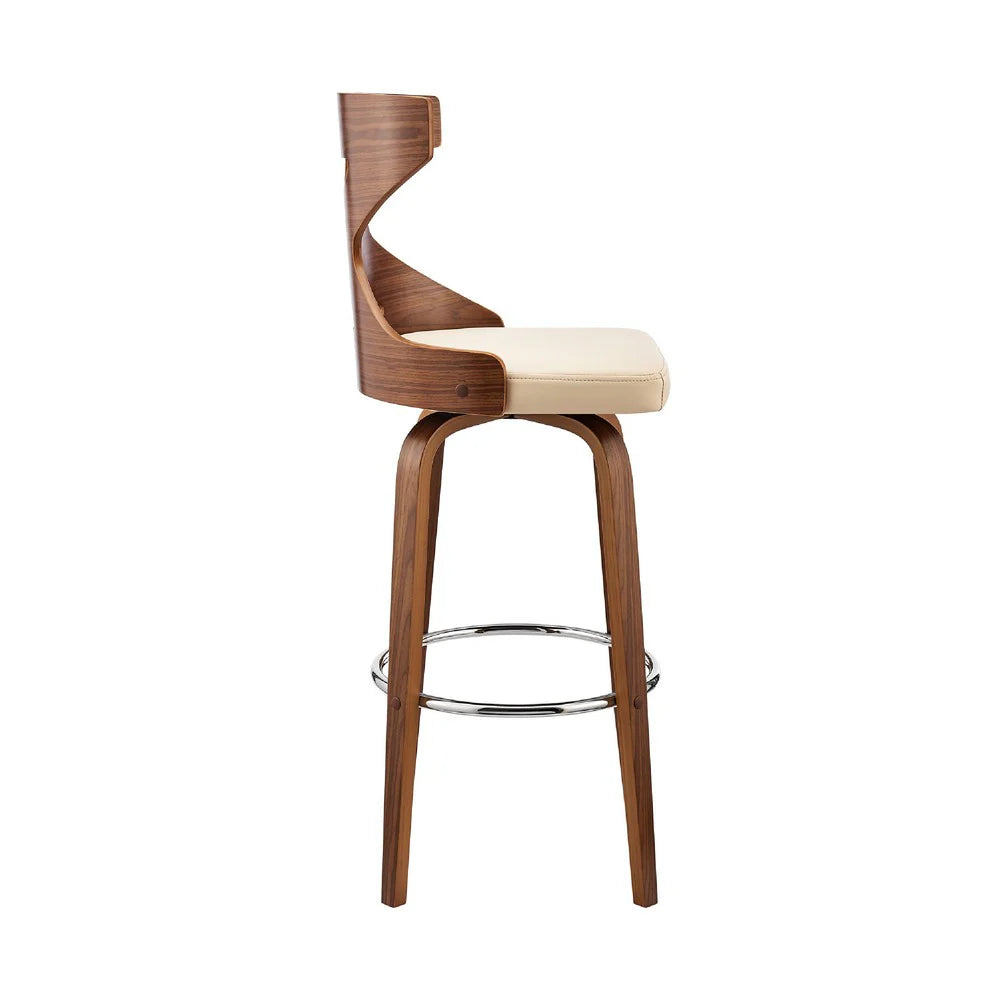 Swivel Bar Stool with Curved Wooden X-Back – Elegant Cream and Brown for Your Home Bar