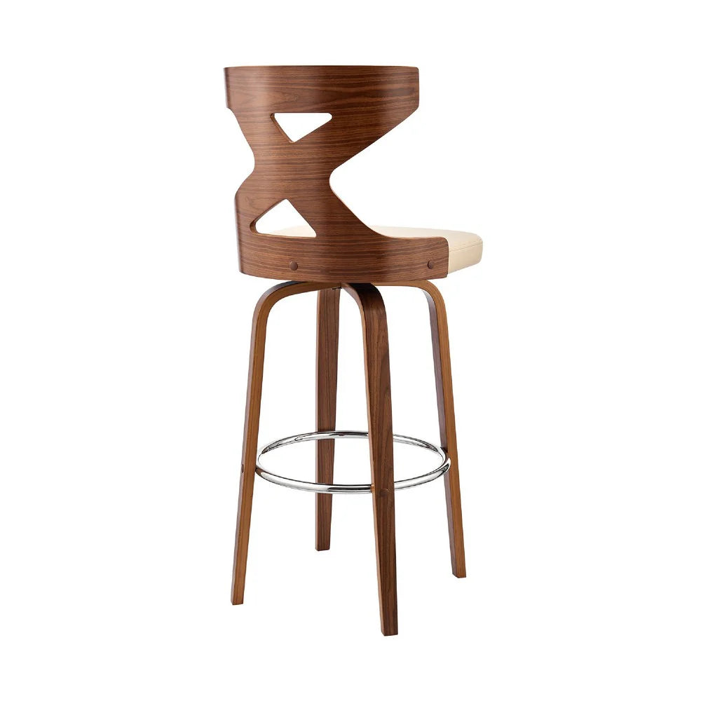 Swivel Bar Stool with Curved Wooden X-Back – Elegant Cream and Brown for Your Home Bar