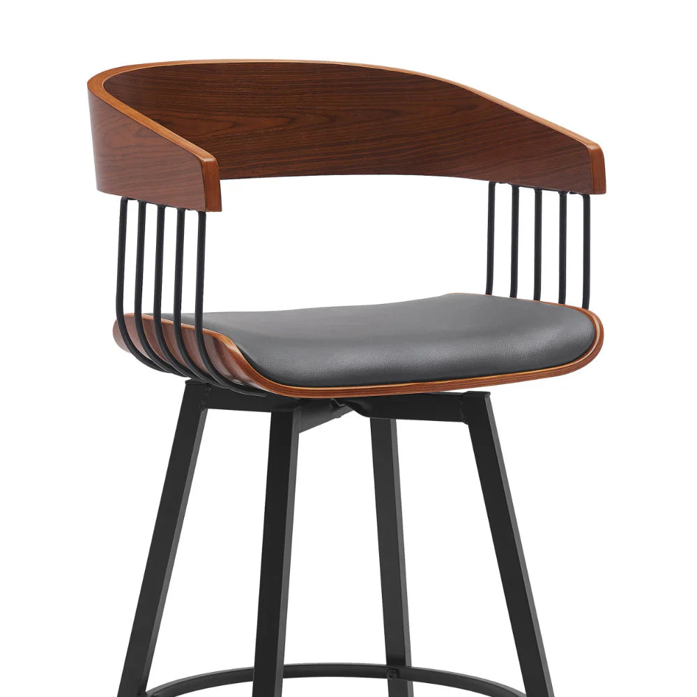 Vera 31-Inch Swivel Bar Stool Chair with Curved Open Back – Walnut Brown & Gray | Perfect for Home Bar