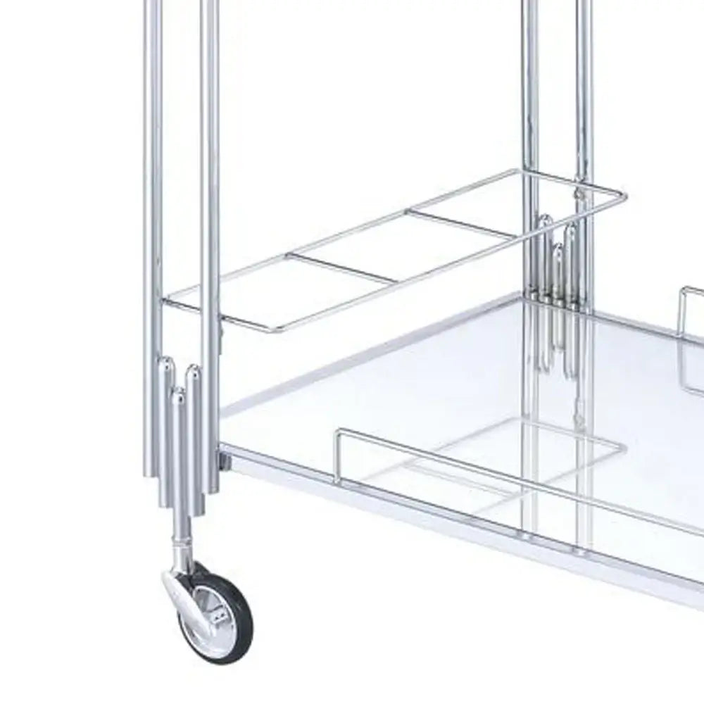 Rectangular Metal Design with Open Shelves and Mirrored Accents- Chic Silver Bar Cart & Serving Cart