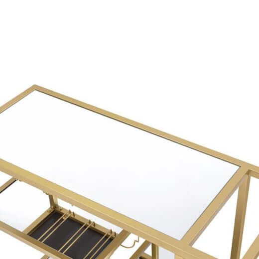Gold Bar Cart & Serving Cart: Rectangular Metal Design with Stemware and Bottle Holder