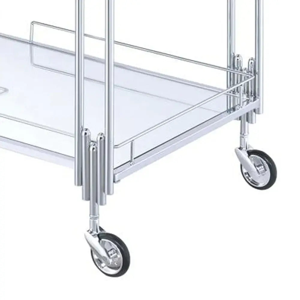 Rectangular Metal Design with Open Shelves and Mirrored Accents- Chic Silver Bar Cart & Serving Cart