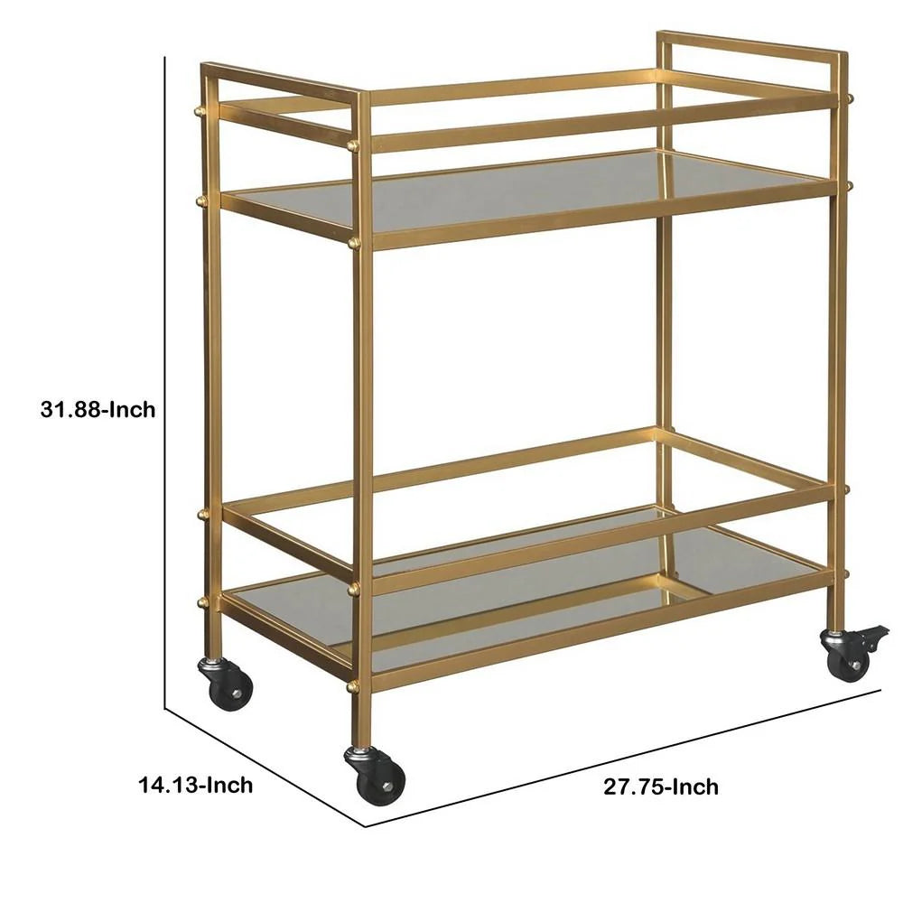 Gold Metal Frame with 2 Mirrored Shelves Bar Cart & Serving Cart