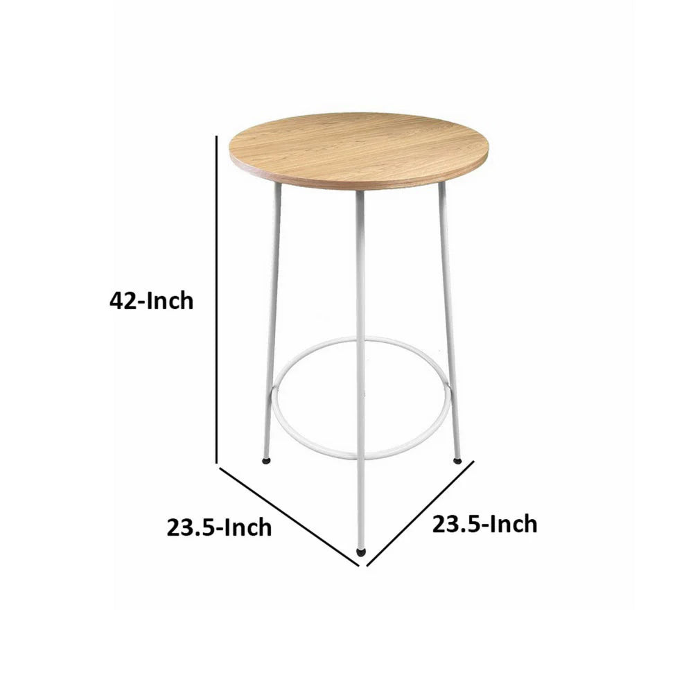Neni 42-Inch Bar Table – Chic Round Natural Brown Wood Top with Sleek White Metal Legs