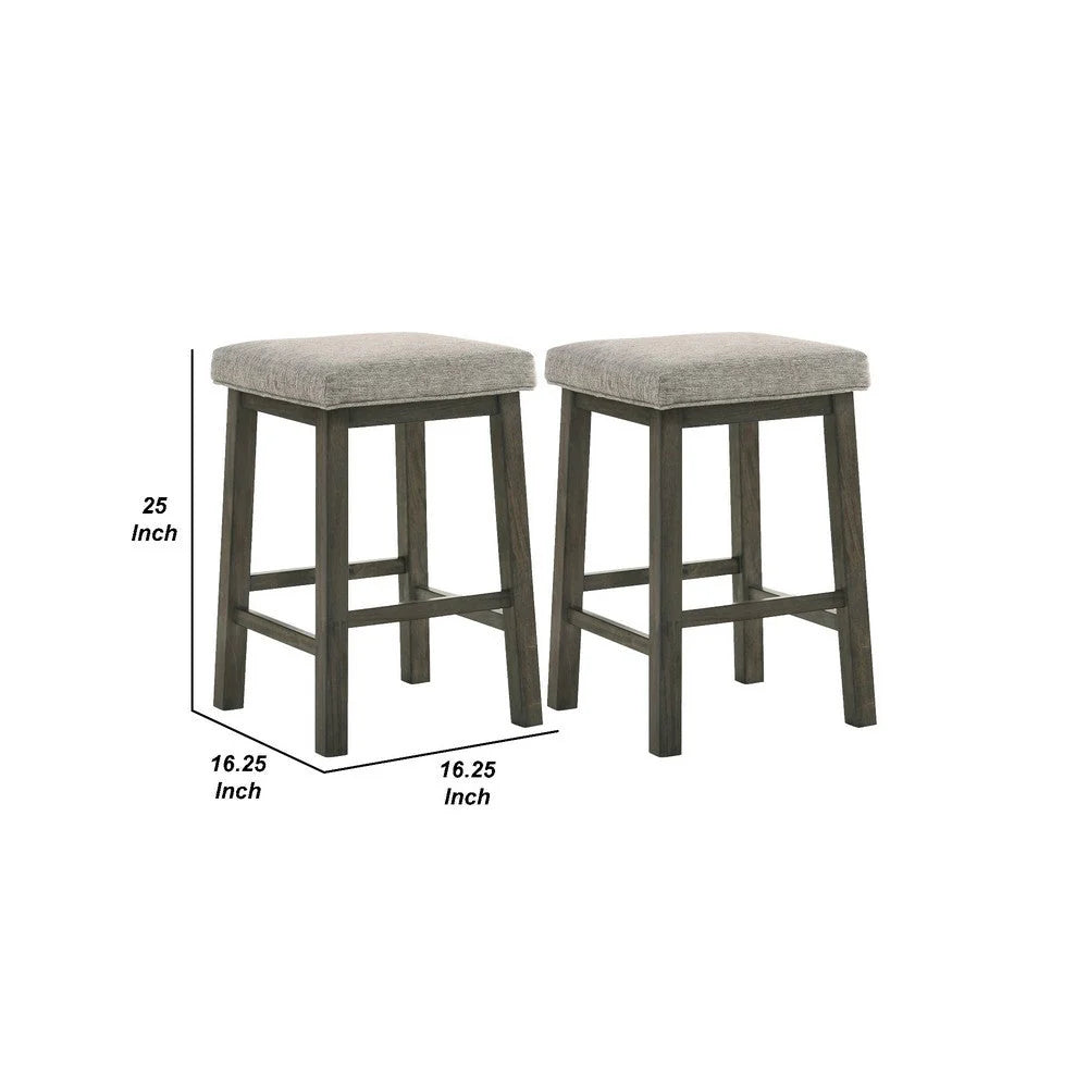 25 Inch Wooden Bar Stool with Fabric Seat, Set of 2, Gray– Ideal for Your Home Bar