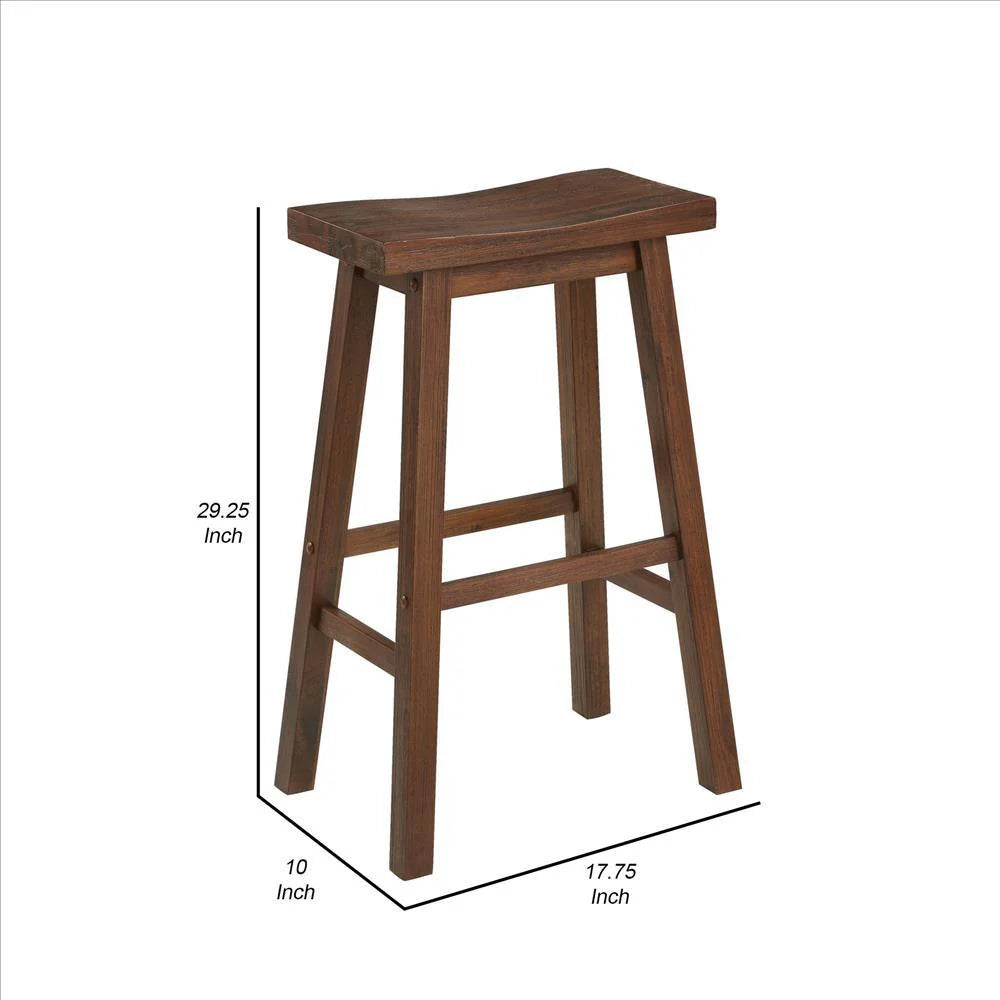 Rustic Saddle Design Wooden Barstool with Grain Details – Perfect for Your Home Bar, Brown