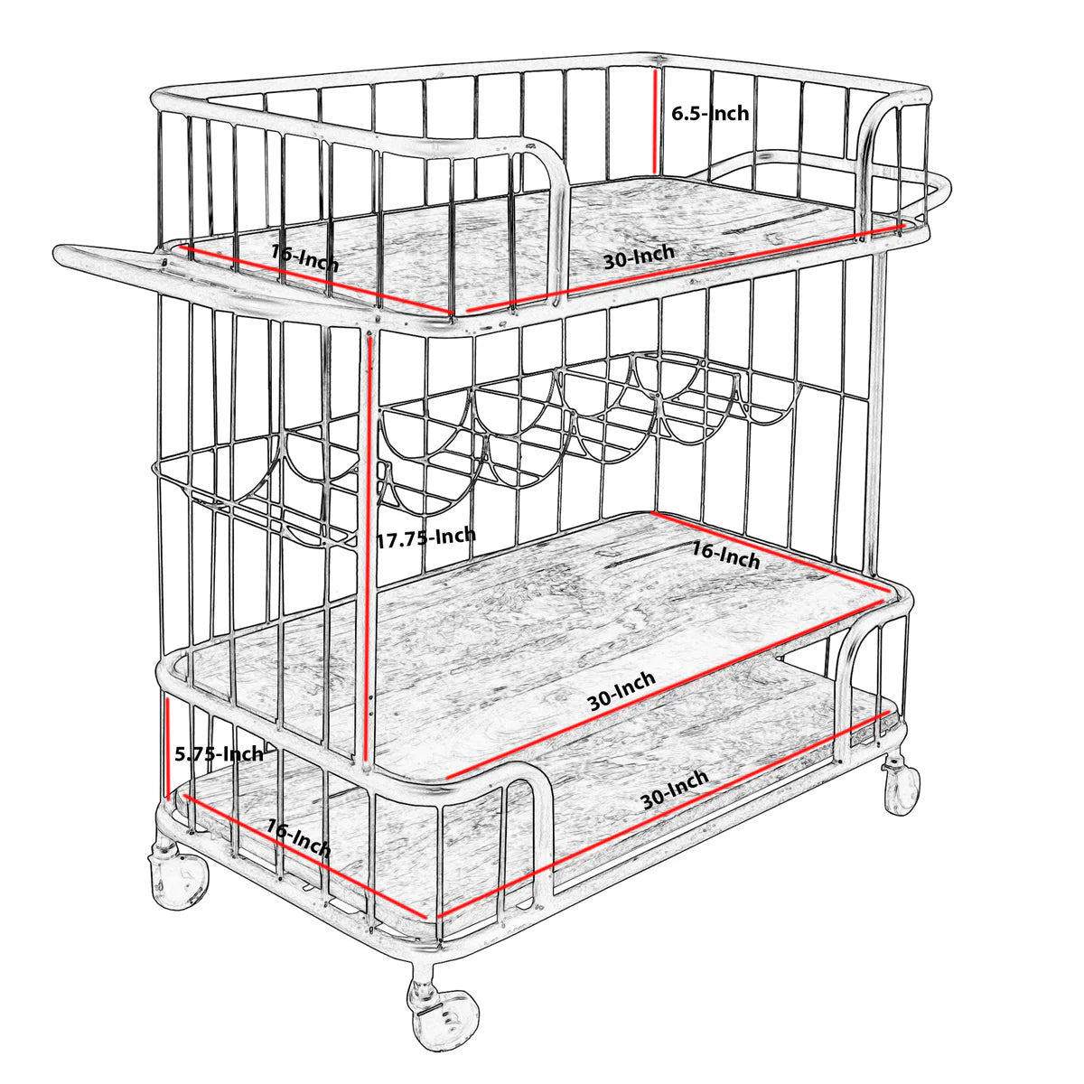 Metal Frame Bar Cart with Wooden Top & 2 Shelves – Stylish Black and Brown Serving Cart