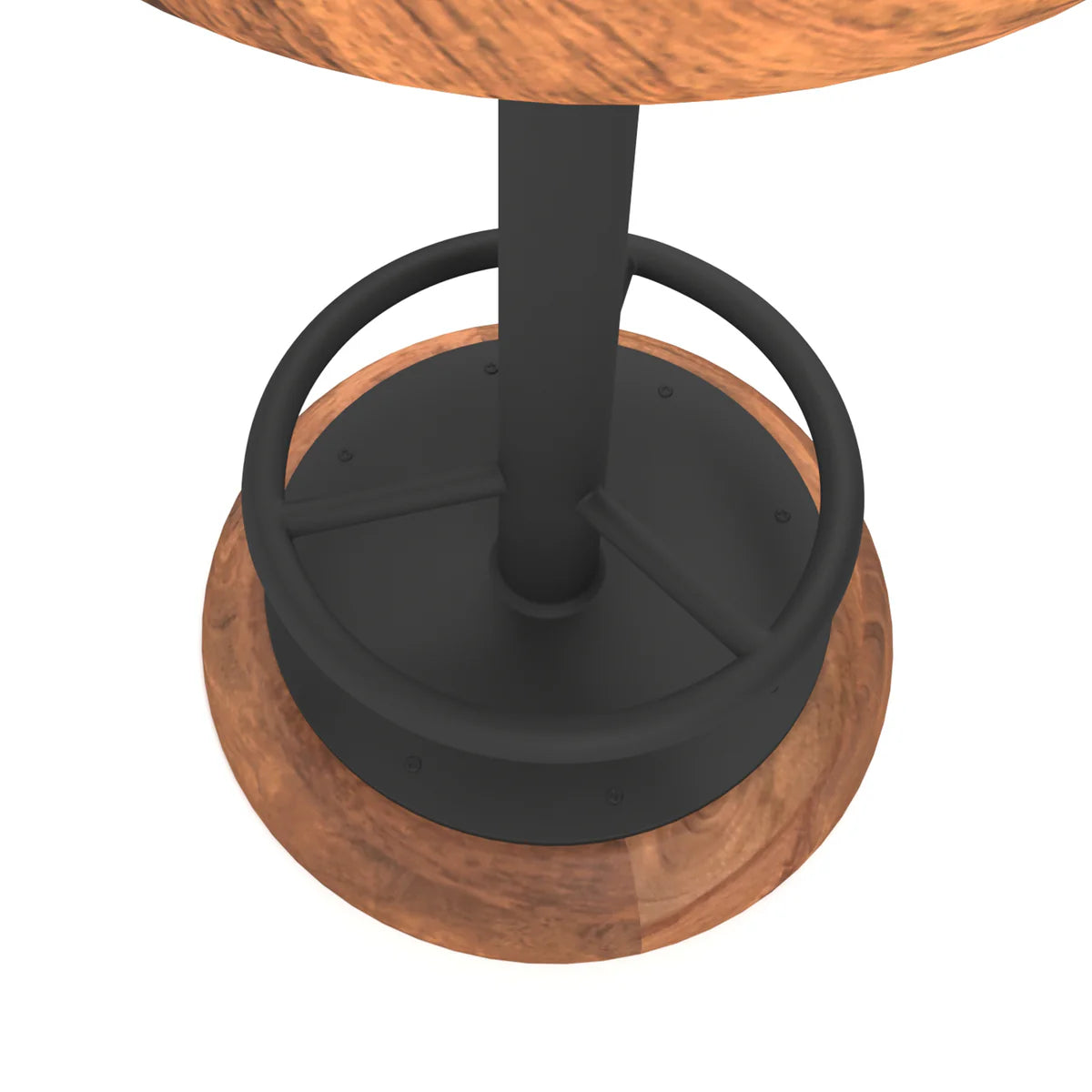 Rustic Charm 24-Inch Swivel Bar Stool – Handcrafted Brown Mango Wood Seat with Black Iron Base & Footrest for Your Home Bar