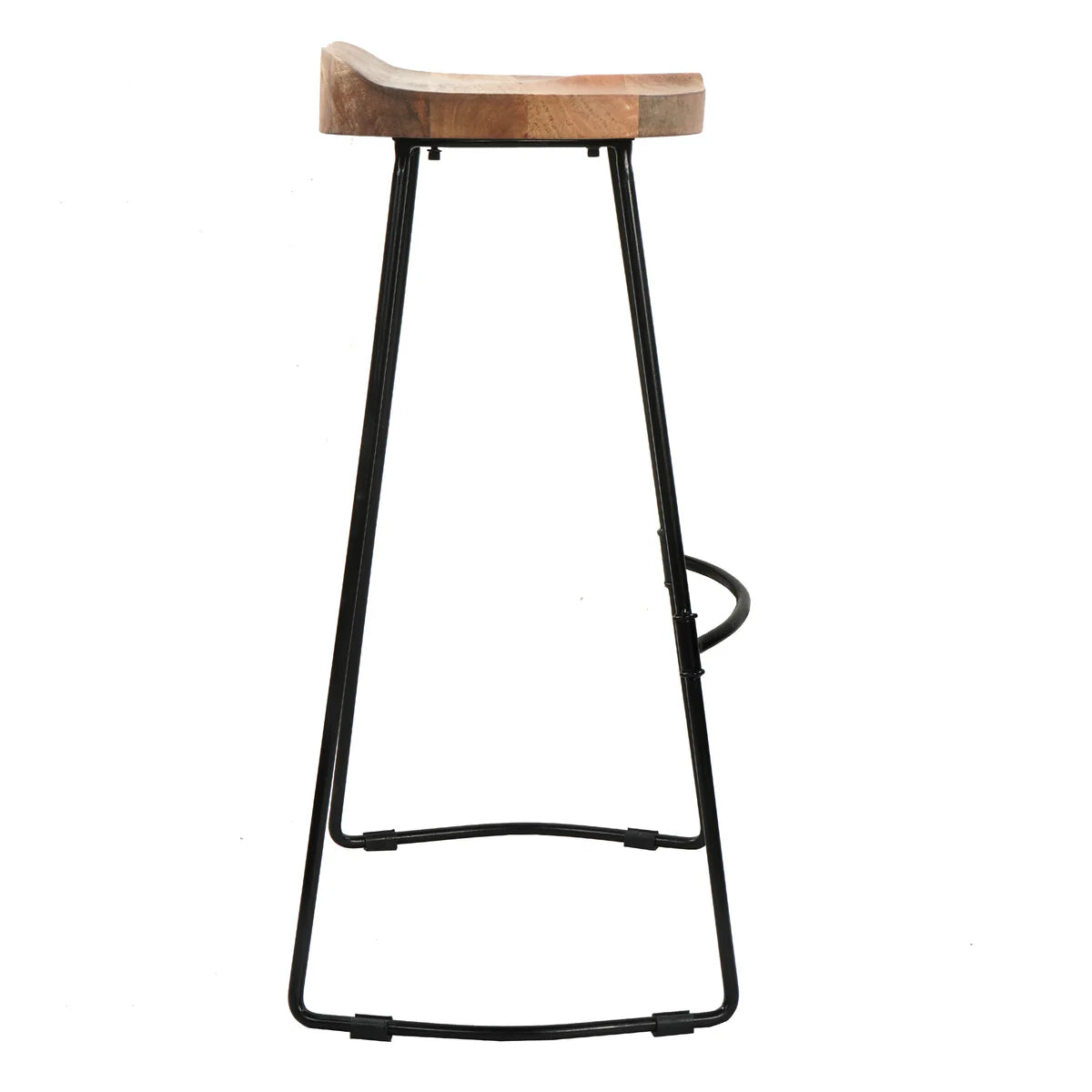 Tiva 30-Inch Handcrafted Barstool – Natural Brown Mango Wood Saddle Seat with Black Metal Base – Perfect for Game Room and Home Bar Accessories