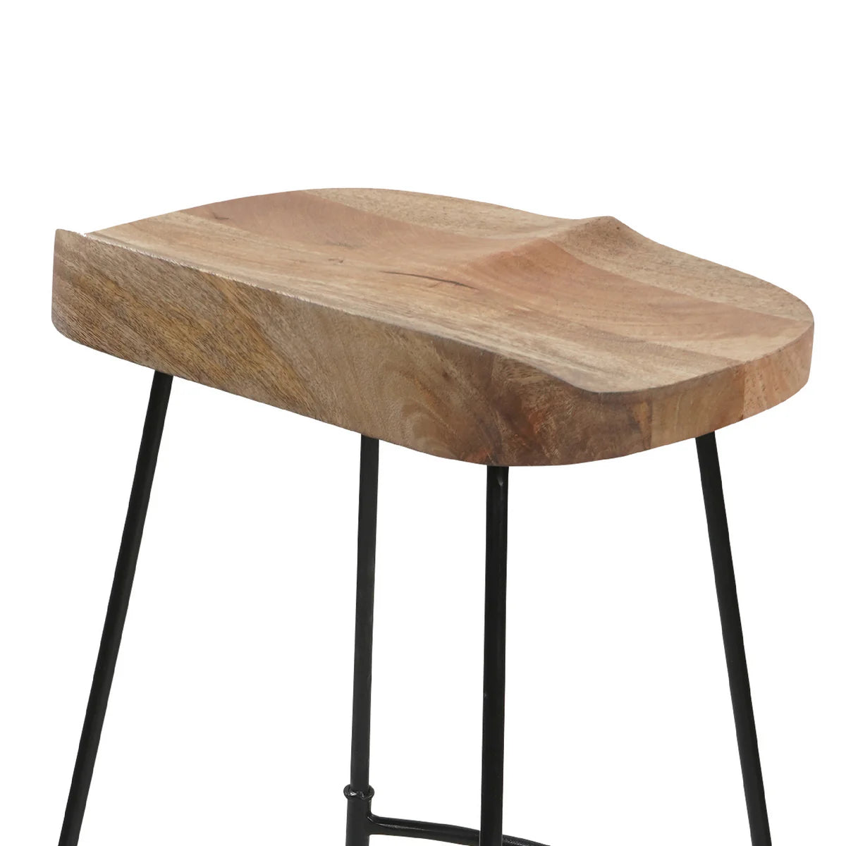 Tiva 30-Inch Handcrafted Barstool – Natural Brown Mango Wood Saddle Seat with Black Metal Base – Perfect for Game Room and Home Bar Accessories