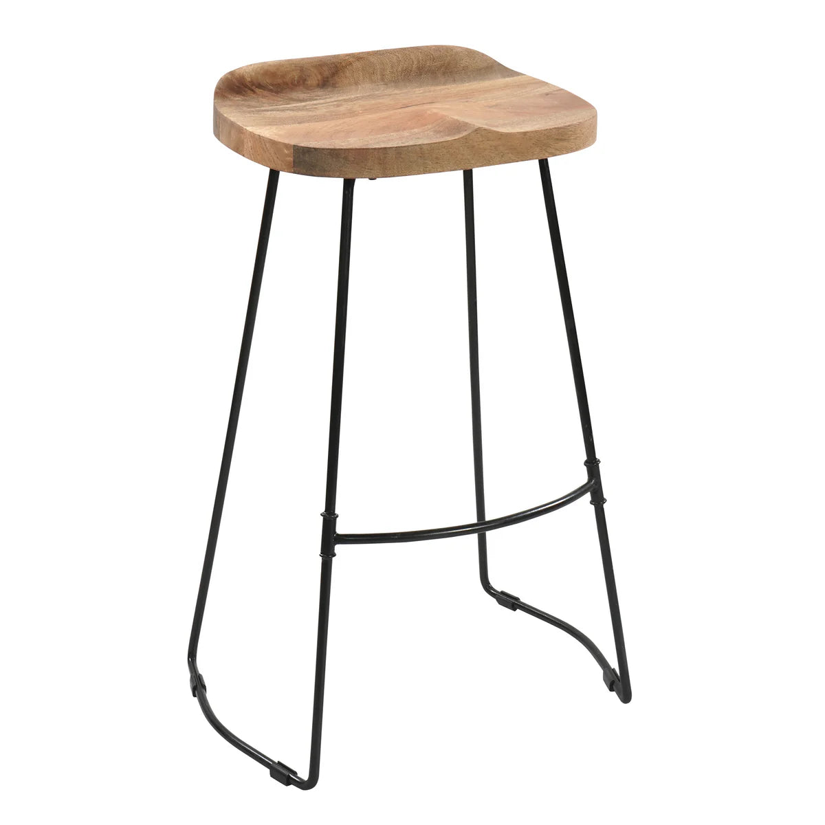 Tiva 30-Inch Handcrafted Barstool – Natural Brown Mango Wood Saddle Seat with Black Metal Base – Perfect for Game Room and Home Bar Accessories