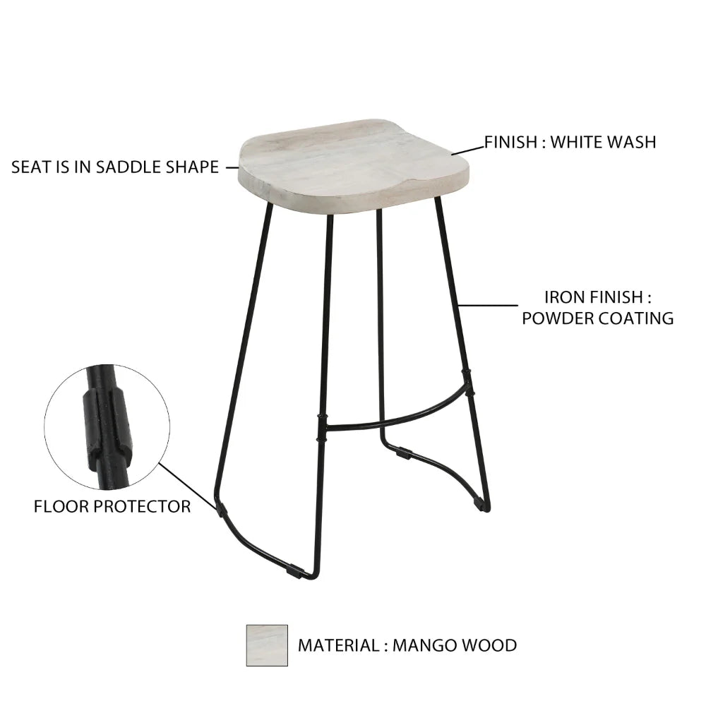 Tiva 30-Inch Handcrafted Barstool – Natural Brown Mango Wood Saddle Seat with Black Metal Base – Perfect for Game Room and Home Bar Accessories