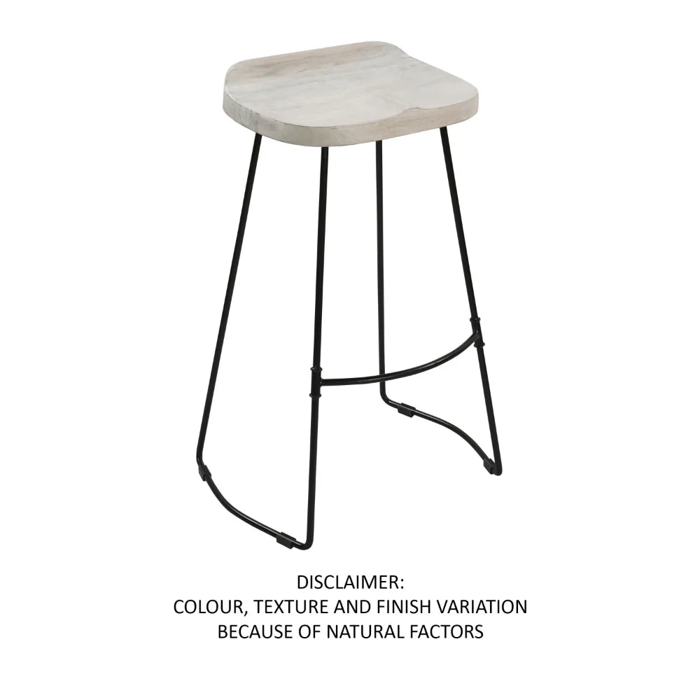 Tiva 30-Inch Handcrafted Barstool – Natural Brown Mango Wood Saddle Seat with Black Metal Base – Perfect for Game Room and Home Bar Accessories