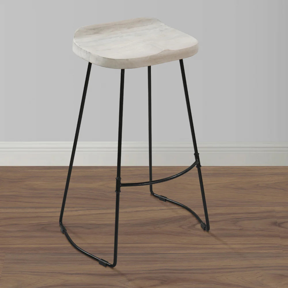 Tiva 30-Inch Handcrafted Barstool – Natural Brown Mango Wood Saddle Seat with Black Metal Base – Perfect for Game Room and Home Bar Accessories