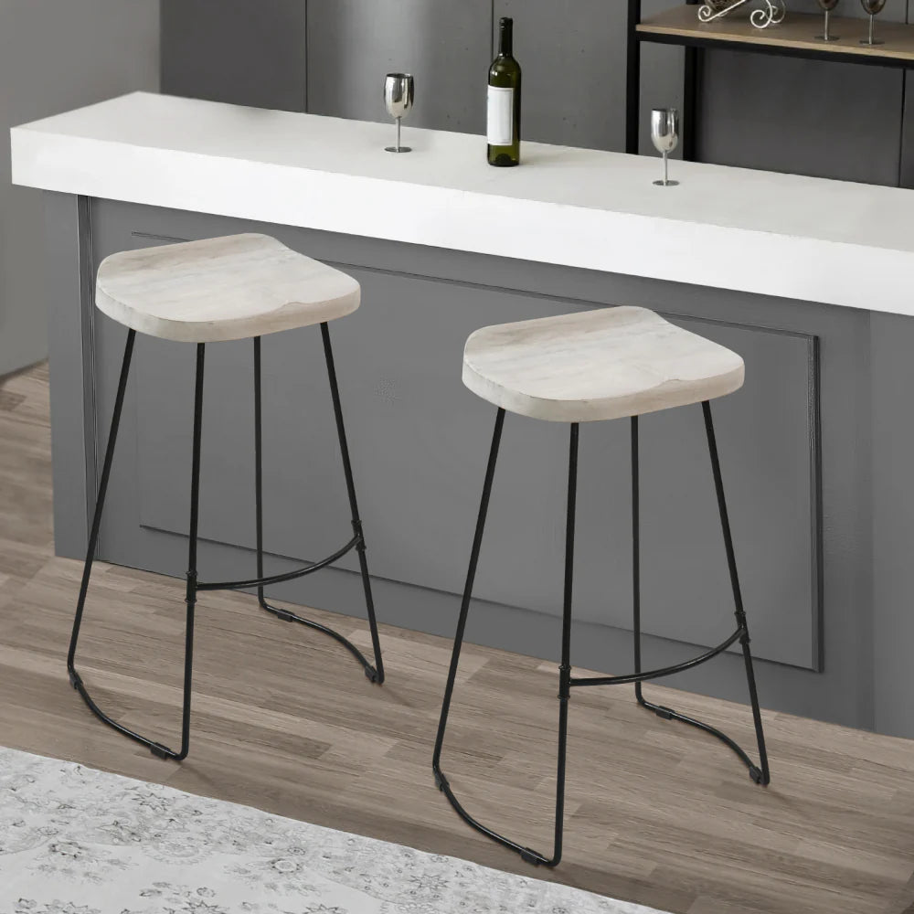 Tiva 30-Inch Handcrafted Barstool – Natural Brown Mango Wood Saddle Seat with Black Metal Base – Perfect for Game Room and Home Bar Accessories
