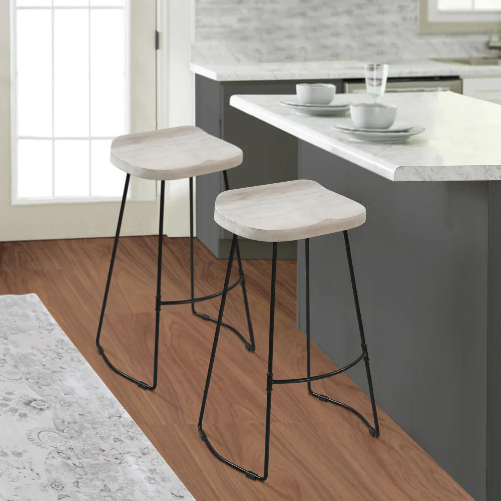 Tiva 30-Inch Handcrafted Barstool – Natural Brown Mango Wood Saddle Seat with Black Metal Base – Perfect for Game Room and Home Bar Accessories