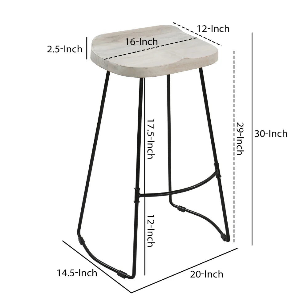 Tiva 30-Inch Handcrafted Barstool – Natural Brown Mango Wood Saddle Seat with Black Metal Base – Perfect for Game Room and Home Bar Accessories