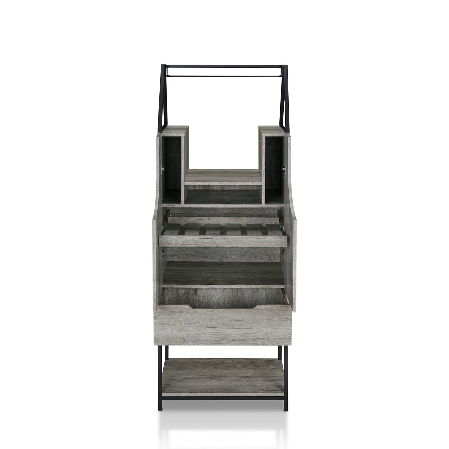 Robble Multi-Storage Wine Cabinet in Vintage Gray Oak Finish - Home Bar & Cabinet