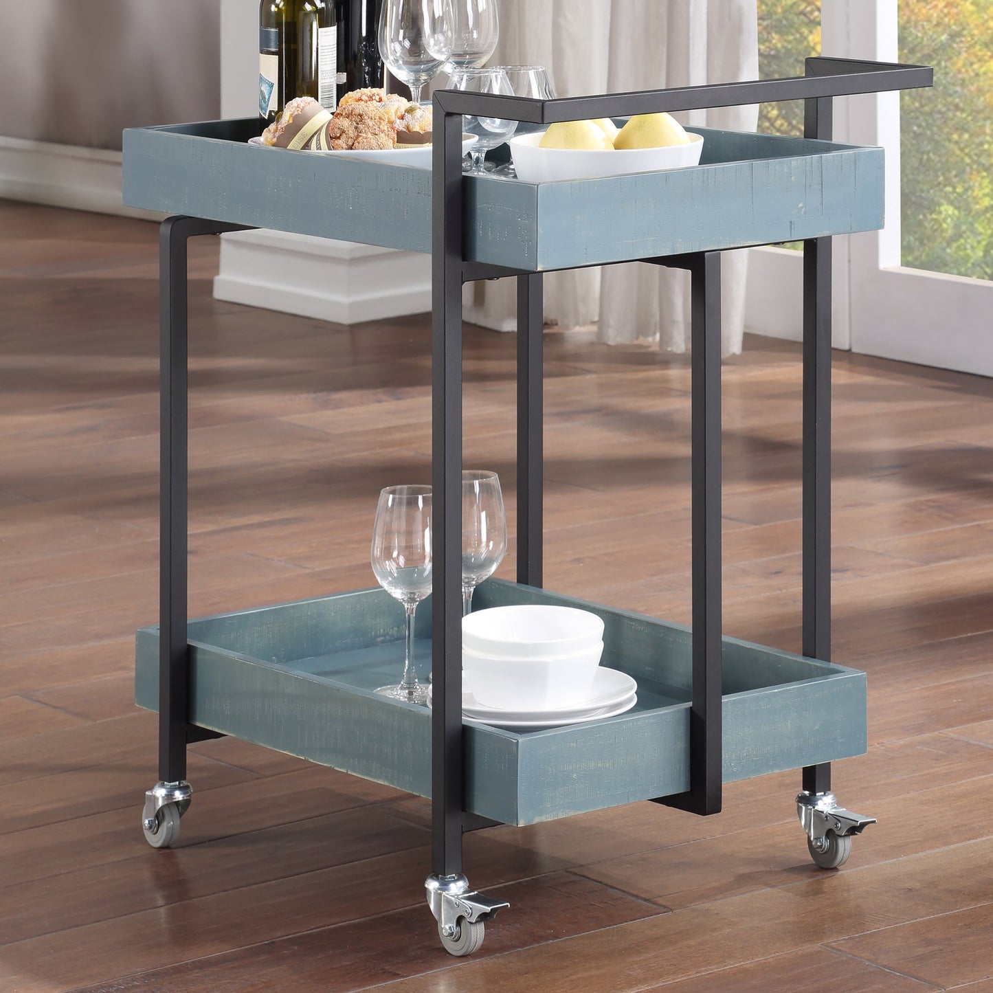 Lackomb 2-Shelf Blue Stylish Bar Cart & Serving Cart
