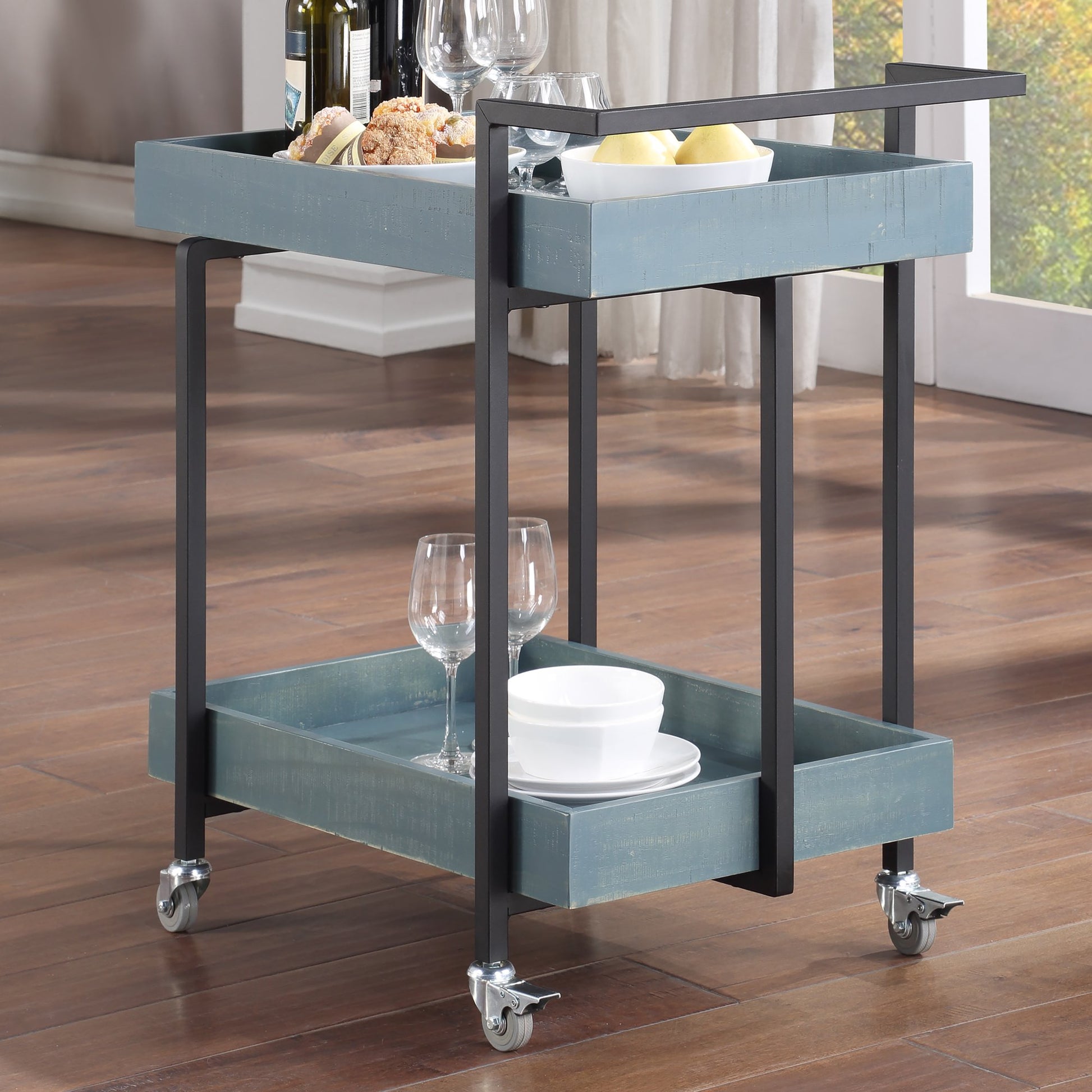 Lackomb 2-Shelf Blue Stylish Bar Cart & Serving Cart