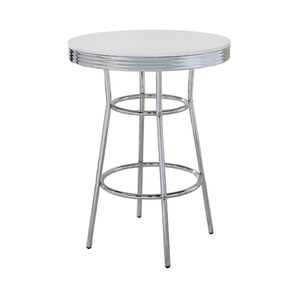 Chic Retro 42-Inch Round Bar Table - Glossy White Lacquer & Ribbed Apron