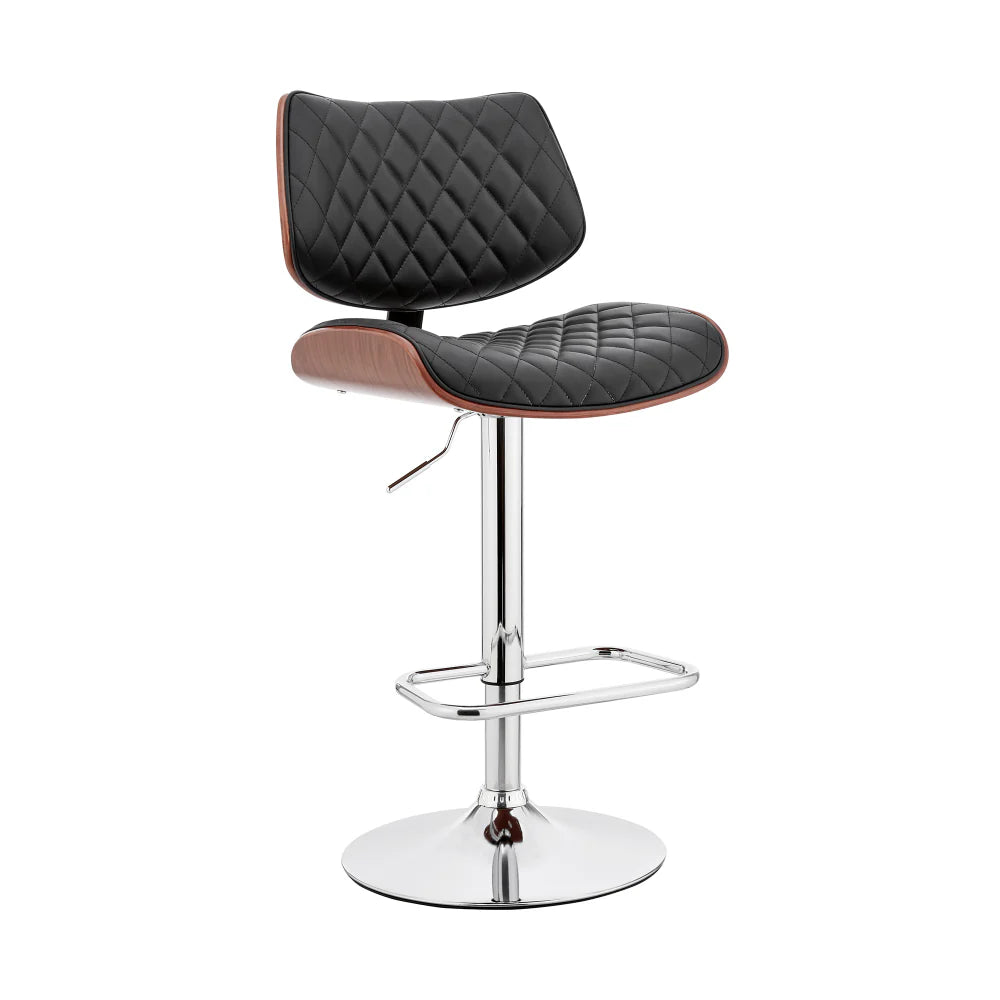 Adjustable Bar Stool with Faux Leather – Black and Silver, Perfect for Your Home Bar