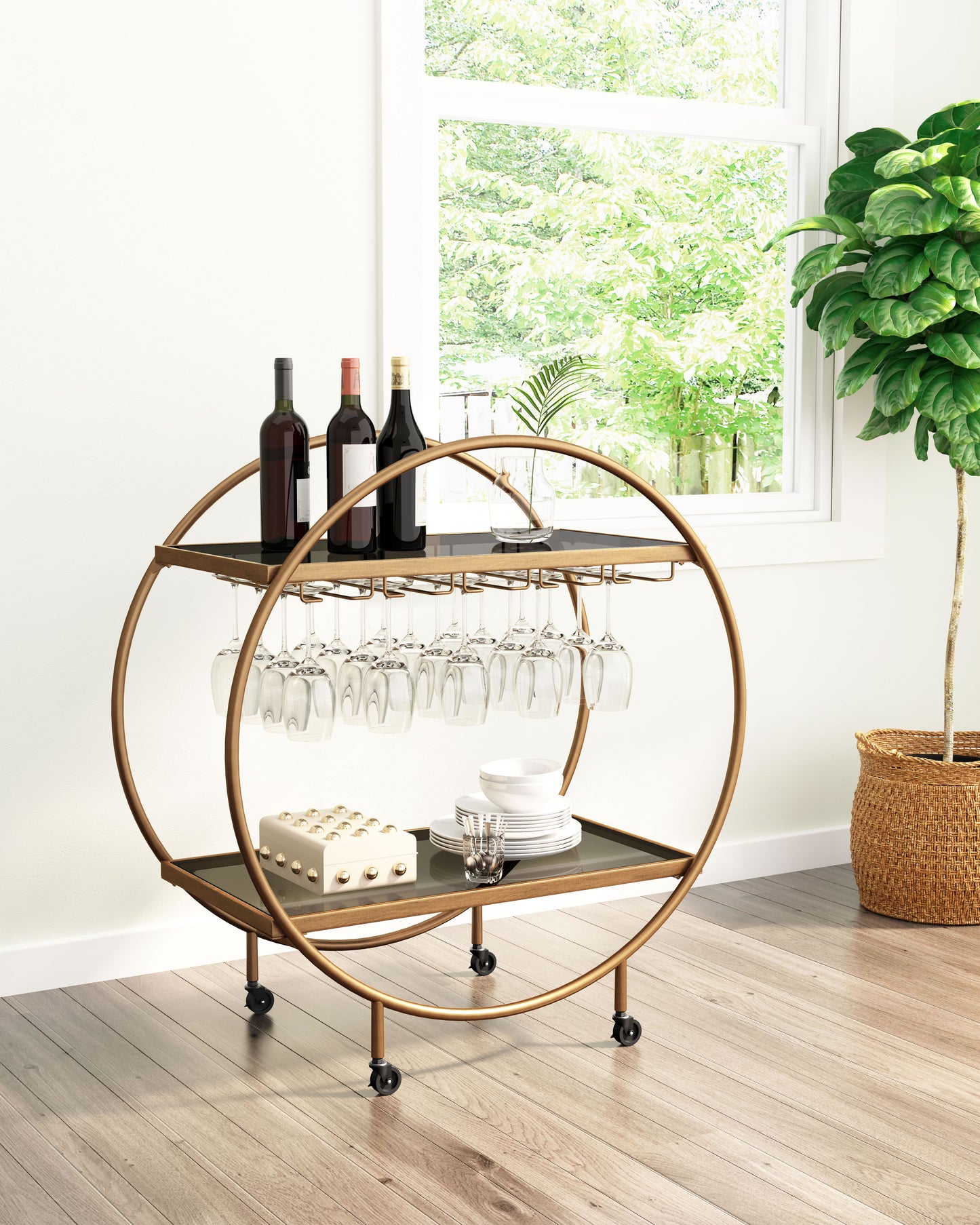 Arc Bar Cart & Serving Cart – Brass & Black