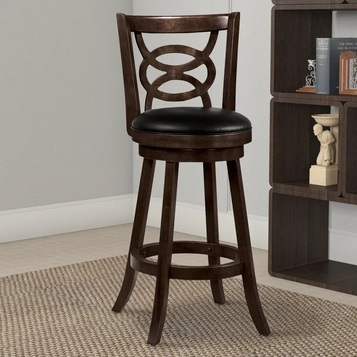 29" Swivel Bar Stool with Upholstered Seat, Black And Brown ,Set of 2