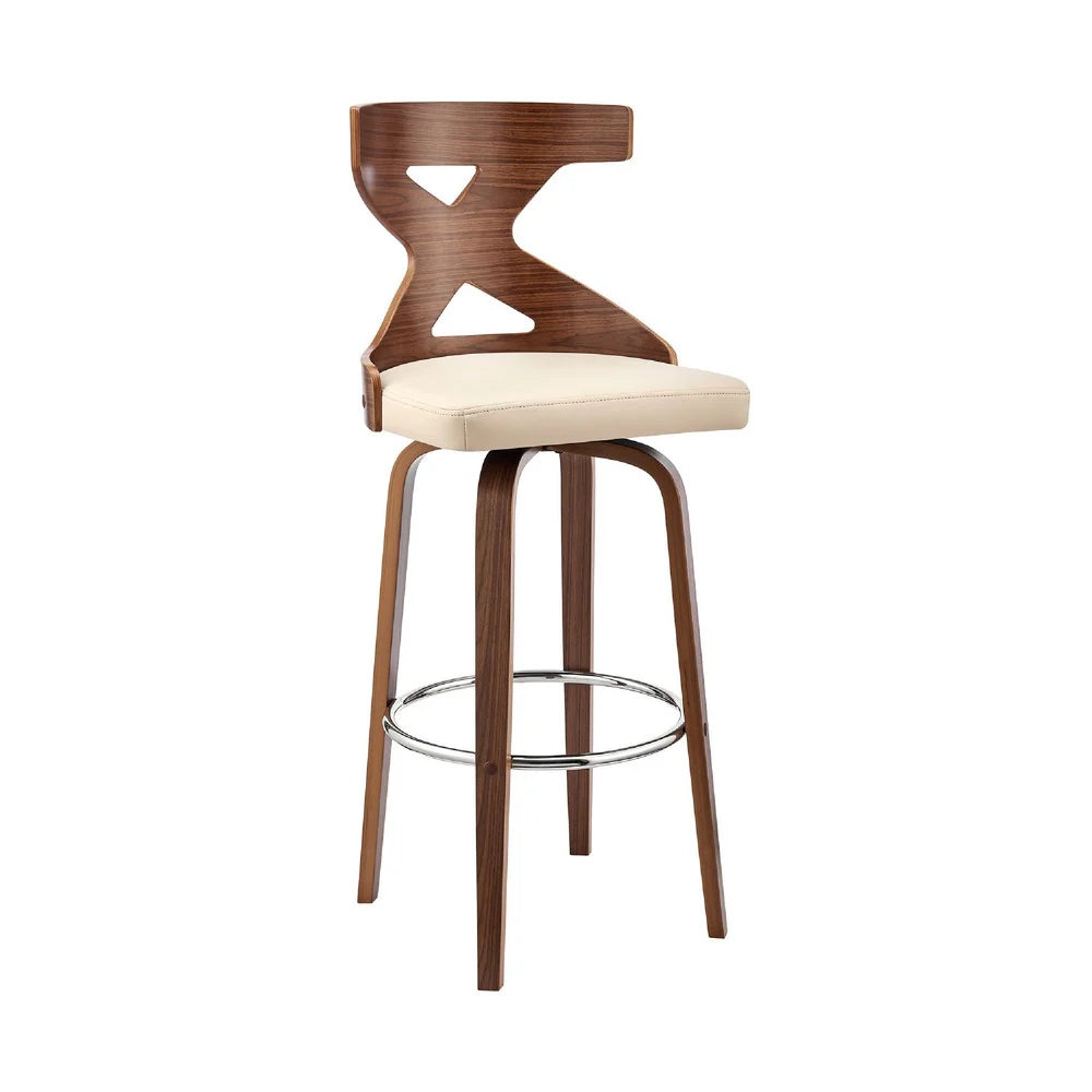 Swivel Bar Stool with Curved Wooden X-Back – Elegant Cream and Brown for Your Home Bar