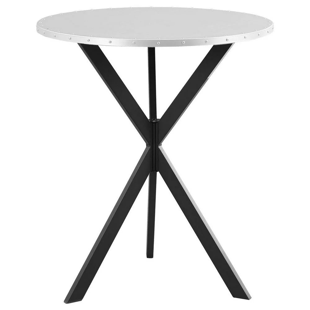 36 Inch Bar Table with Metal Top, Hammered Nails, Intersected Base, Si ...