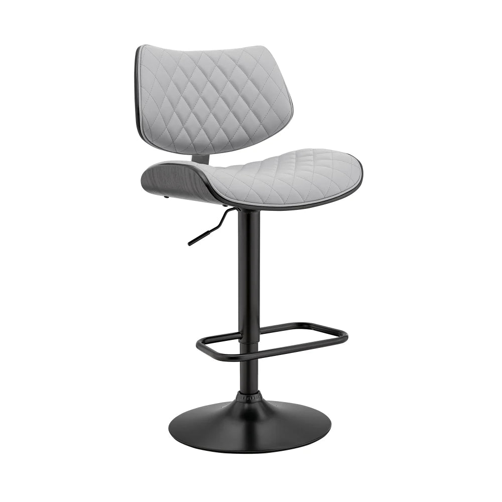 Adjustable Bar Stool for Home Bar – Sleek Black and Gray Faux Leather with Metal Frame