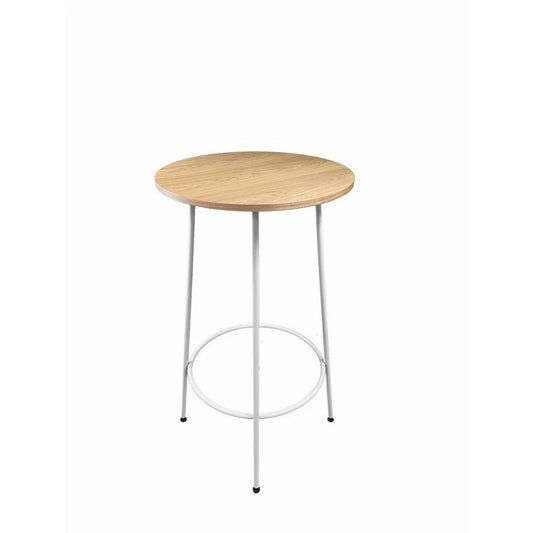Neni 42-Inch Bar Table – Chic Round Natural Brown Wood Top with Sleek White Metal Legs