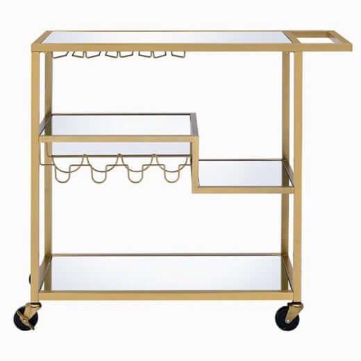 Gold Bar Cart & Serving Cart: Rectangular Metal Design with Stemware and Bottle Holder