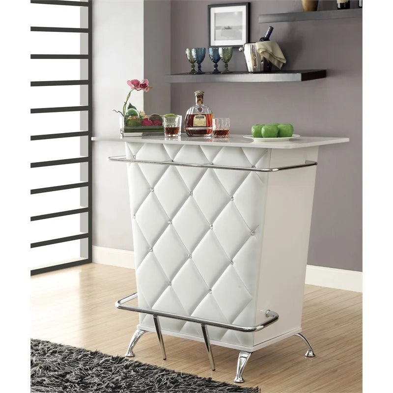 Glemma Contemporary Tufted Bar Table in White Chic Home Bar and Cabinet