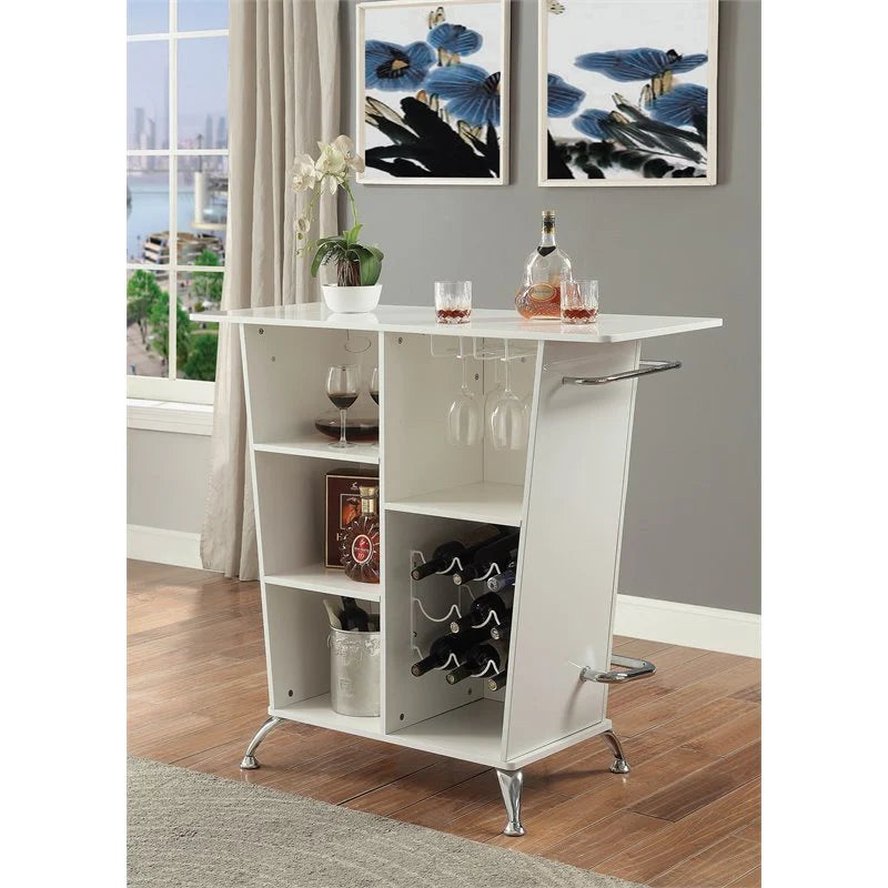 Glemma Contemporary Tufted Bar Table in White Chic Home Bar and Cabinet