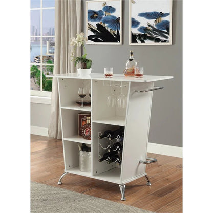 Glemma Contemporary Tufted Bar Table in White Chic Home Bar and Cabinet