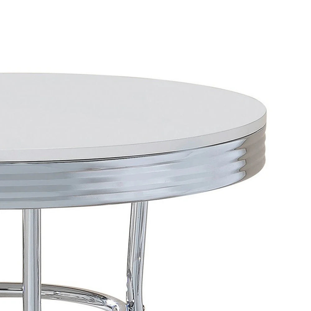 Chic Retro 42-Inch Round Bar Table - Glossy White Lacquer & Ribbed Apron