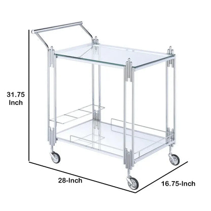 Rectangular Metal Design with Open Shelves and Mirrored Accents- Chic Silver Bar Cart & Serving Cart
