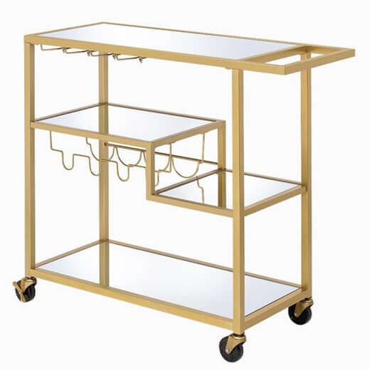 Gold Bar Cart & Serving Cart: Rectangular Metal Design with Stemware and Bottle Holder