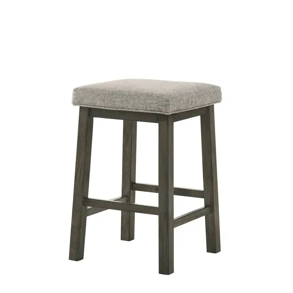 25 Inch Wooden Bar Stool with Fabric Seat, Set of 2, Gray– Ideal for Your Home Bar
