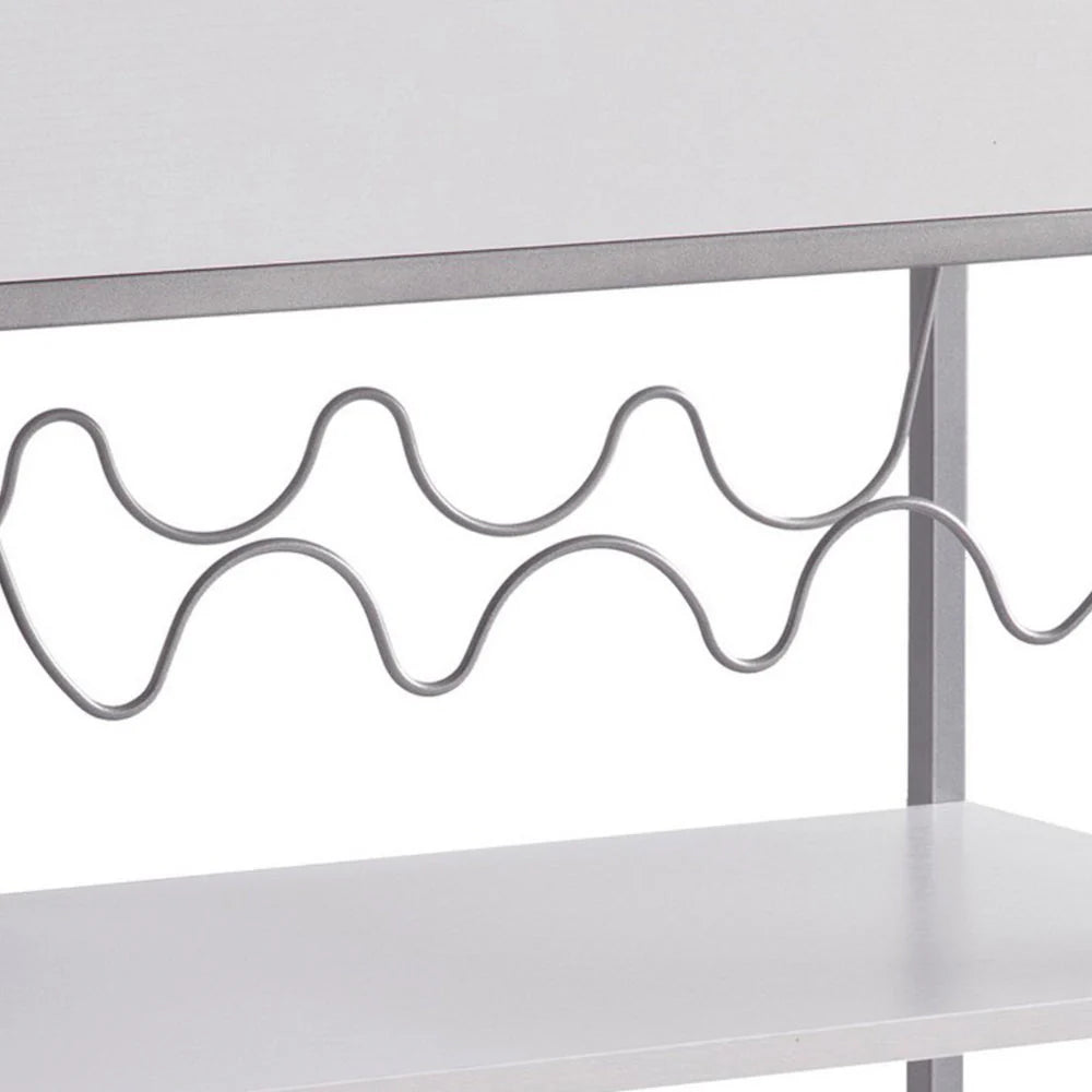 Kelcy 34-Inch Modern Bar & Serving Cart: Stylish 3-Shelf Design with Wine Rack and Wheels – Elegant White Finish