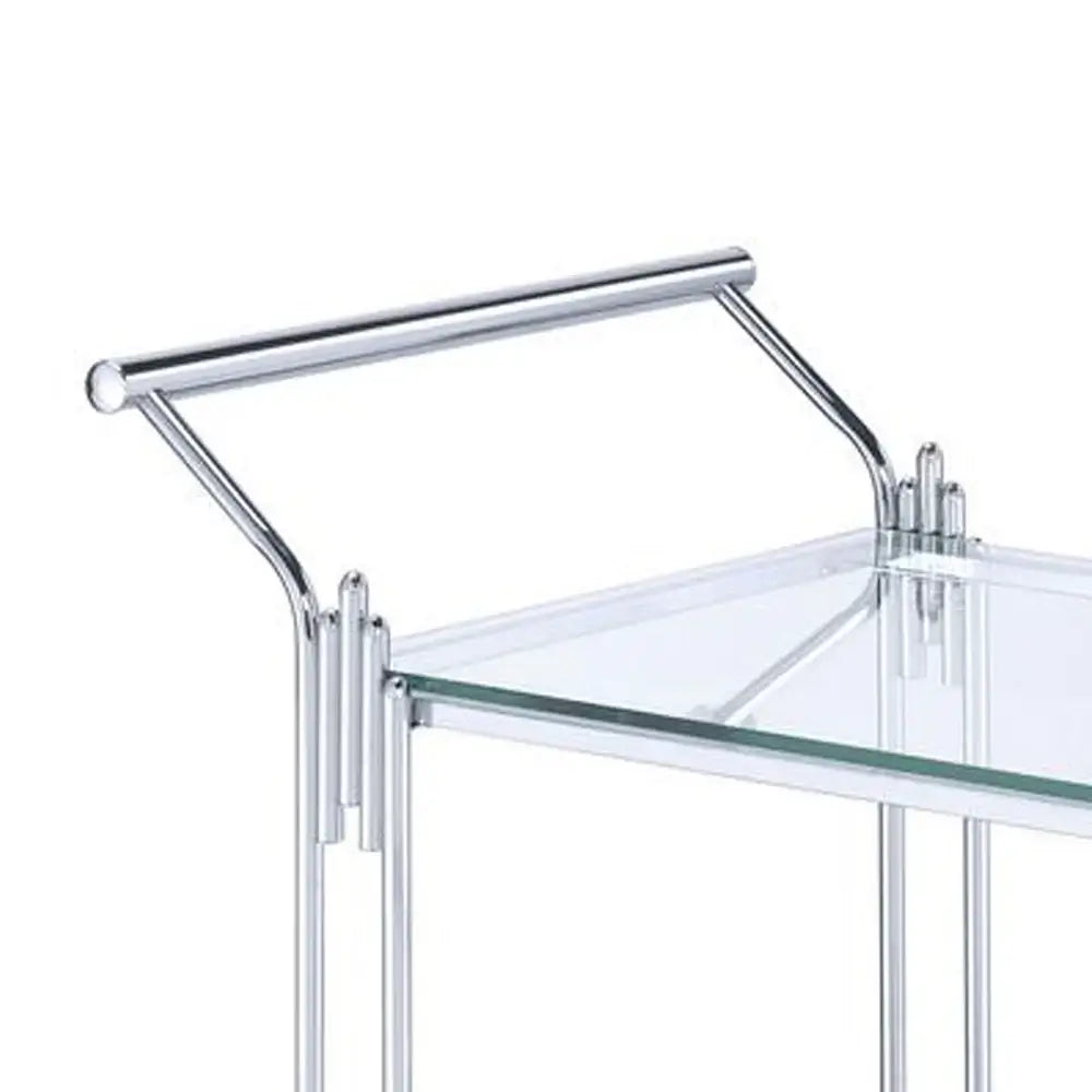 Rectangular Metal Design with Open Shelves and Mirrored Accents- Chic Silver Bar Cart & Serving Cart
