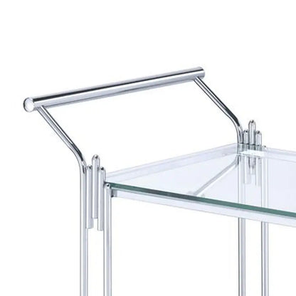 Rectangular Metal Design with Open Shelves and Mirrored Accents- Chic Silver Bar Cart & Serving Cart